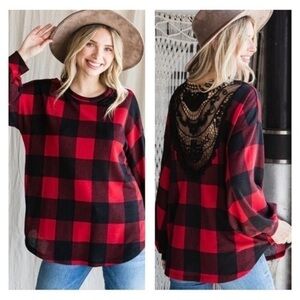 7th Ray lace back plaid top